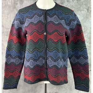Talbots Multi Colored Wool & Angora Zig Zag Cardigan Sweater sz L (15910)